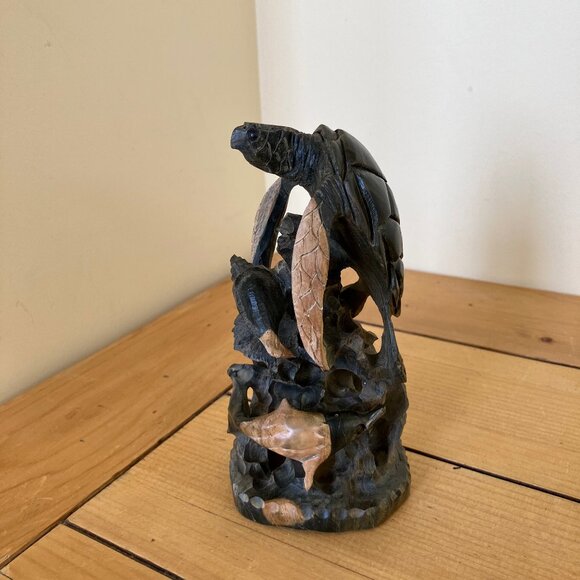 Sea Life Wood Carving Hand Carved Turtle Dolphin Fish Statue Caribbean 5.75" - Picture 2 of 7